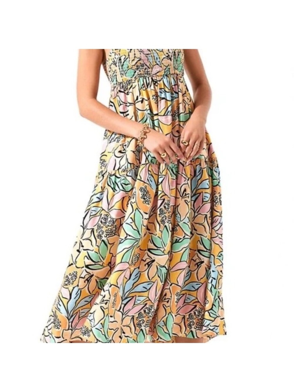 ASTR Marlene Maxi Dress Smocked Bodice Tiered M Cottage Romantic
